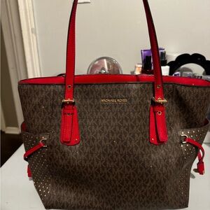 Michael Kors Brown and Red Monogram Tote